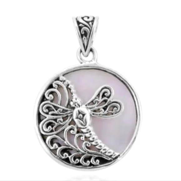 Mother of Pearl Dragonfly Pendant in Sterling Silver - Picture 1 of 6